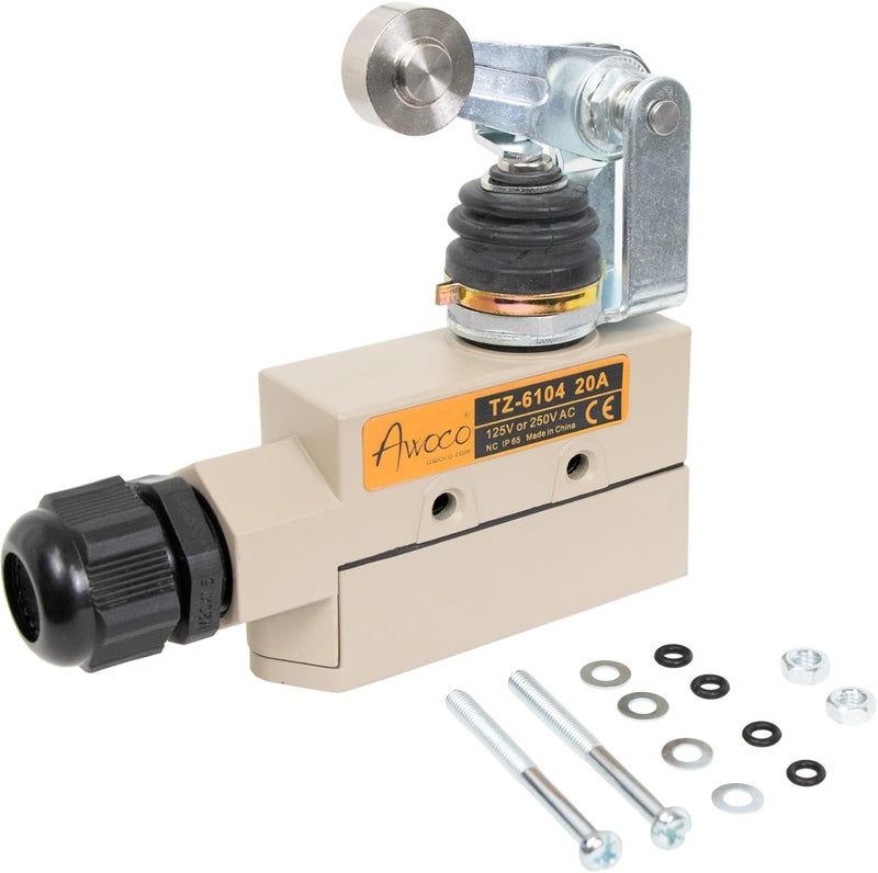 Awoco Heavy Duty Commercial Door Micro Switch with Roller Plunger for Air Curtains, 250V 20A IP 65 Limit Switch Type NO and Type NC (TZ-6104-20A) - Image 1